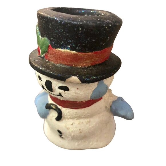 Two Snowman Candlestick Holders Some Wear - Picture 2 of 12